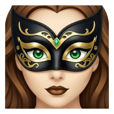 Greeneyed Woman with long brown hair wearing Black venetian mask sticker