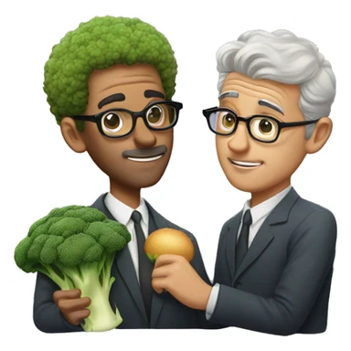 man in his 20s with broccoli hair and glasses kissing an aged man sticker