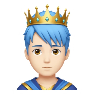 An anime man with blue hair and crown sticker