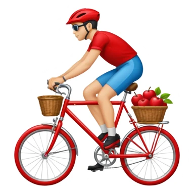 apple emoji style stylized bicycle with single rider referencing classic blotter art using bold shapes and simple vibrant colors sticker