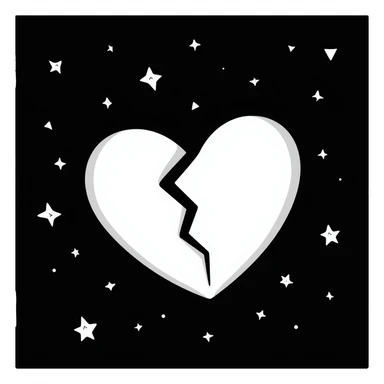 A broken heart surrounded by small, shining stars, with a dark background and a dreamy atmosphere sticker