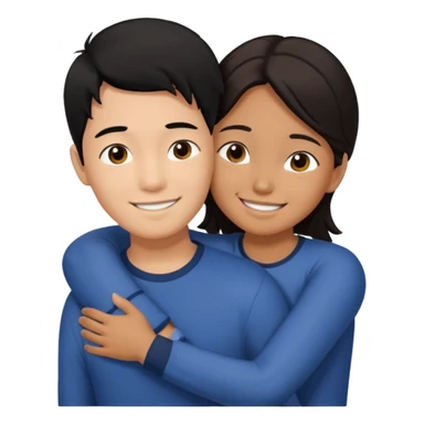 asian boy with black hair and brown long hair girl hugging sticker