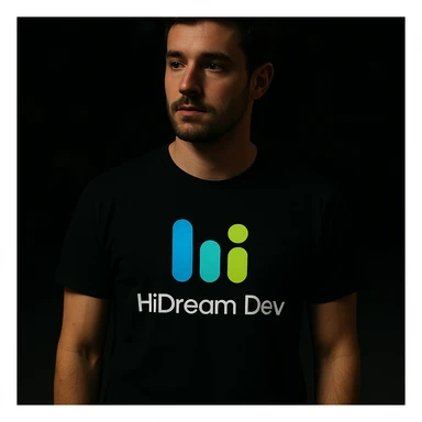 man wearing tshirt with this logo, dark night background with dim  sticker