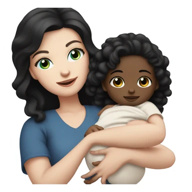 mom holding newborn baby girl with blue eyes white skin and black hair and white skin newborn girl bab white skin black hair sticker