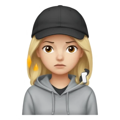 Blonde female tech developer going back to work after christmas holidays, looking tired and wearing a hoodie and cap sticker