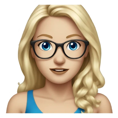 Pretty Caucasian blonde woman with glasses in a dress, hyper realistic with blue eyes  sticker