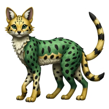 Epic complex detailed dark-hunter-green, black, realistic aesthetic-scenic-Fakémon-Sprigatito-Floragato-Meowscarada-Trico-Sergal-Serval-Vernid-creature (full body) sticker