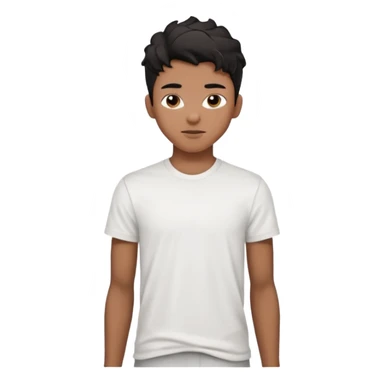 emoji of a sixteen-year-old with brown skin, wavy black hair in a taper fade hairstyle, handsome face, skinny body, wearing a white t-shirt sticker