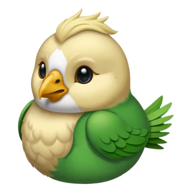 un oiseau classique de profil tout vert même sa tête  et un seul poil blond qui fait une petite bouclette sur le front avec le collier argenté avec des ronds attachés au collier est autour du coup de l’oiseau entre la tête et le corps sticker