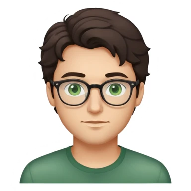 young man with dark slightly curled hair wearing glasses with green eyes and very light stubble, minimal facial hair sticker