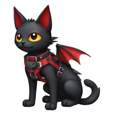 cool edgy kawaii black punk red fantasy nargacuga-bat-cat-Fakemon collar harness full body sticker