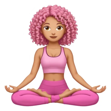 Uma mulher de cabelo cacheado, usando roupa de yoga rosa, em uma posição de yoga bonitinha sticker