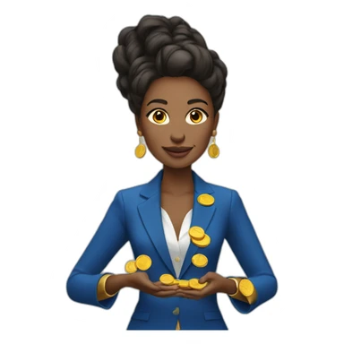 Posh-woman-with-blue-suit-holding-golden-coins sticker
