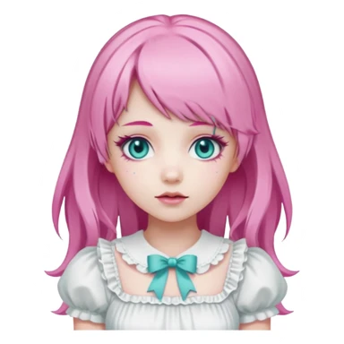 sweet lolita with pink hair, teal eyes, white skin, wearing a white dress sticker
