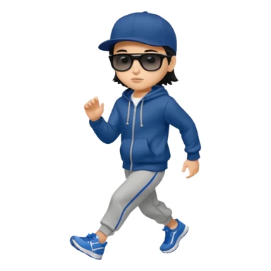 generate a fair pretty bratz boy wearing a dark blue baseball cap with black sunglasses and a grey hoodie jogging

hair black  sticker