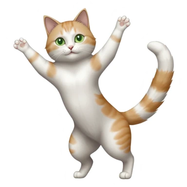 grey and white cat with green eyes doing a big extremely long stretch reaching up into the air with arms and legs side by side together straight and overextended sticker
