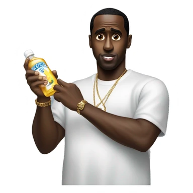 Sean Diddy Combs holding a bottle of baby oil sticker