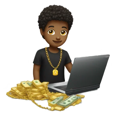 BOY WITH MONEY AND LAPTOP WITH GOLD CHAIN AND BLACK TEE sticker