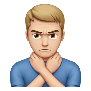 guy holding hands crossed around his neck angry sticker