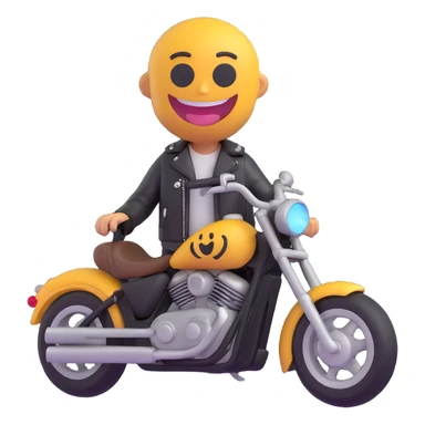 3D smiley emoji, round shape, motorcyclist with tattoo: leather jacket, visible tattoo, funny face sticker