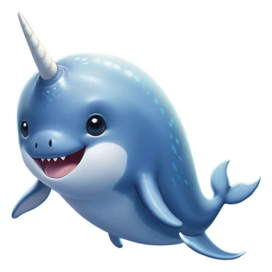 Cinematic Comical Cute Narwhal Portrait Emoji, Head tilted dramatically with an exaggeratedly amused expression, featuring a uniquely curved tusk, a sleek body with wide, comically expressive eyes brimming with playful disbelief, Simplified yet hilariously expressive features, highly detailed, glowing with a slightly sassy oceanic glow, high shine, dramatic yet playful, stylized with an air of cheeky marine mischief, soft glowing outline, capturing the essence of a meme-worthy cute narwhal that looks ready to side-eye its way into viral fame! sticker