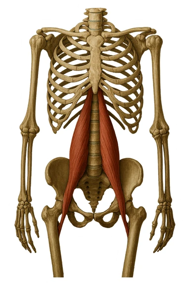 fai un immagine identica che riguarda IL MUSCOLO PSOAS i in evidenza (anatomicO) con colori naturali di un corpo umano. falla iperrealistica anatomica in 4k sticker