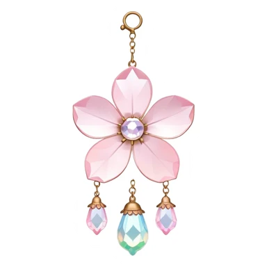 Hanging Iridescent pastel pink sakura crystals white-pearly suncatcher with bell sticker