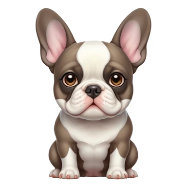 Cinematic Noble Pied French Bulldog Portrait Emoji, Radiating regal yet playful charm, with a distinctive pied fur of contrasting hues and a sculpted, expressive face featuring gentle, wise eyes and a confident stance, simplified yet artistically detailed, glowing with a soft, sophisticated radiance, high shine, exuding intelligent nobility and refined flair, soft glowing outline, capturing the essence of a noble Pied French Bulldog that embodies both strength and grace! sticker