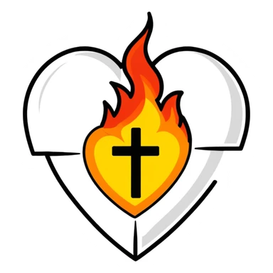 Fire with heart inside and cross inside heart sticker