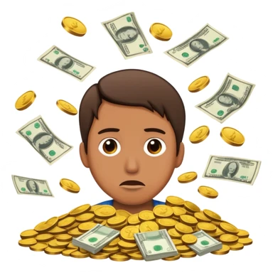 surrounded by coins and bills, looking confused sticker