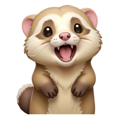 Cinematic Cute Yawning Ferret Portrait Emoji, Head tilted slightly with an exaggerated, wide-open yawn, showcasing a long, flexible body with a plush coat in soft brown and cream, droopy, drowsy eyes, and a relaxed expression, Simplified yet irresistibly endearing features, highly detailed, glowing with a soft, cozy natural glow, high shine, relaxed yet expressive, stylized with a dash of whimsical charm, soft glowing outline, capturing the essence of a sleepy yet affectionate ferret that seems ready to curl up for a nap! sticker