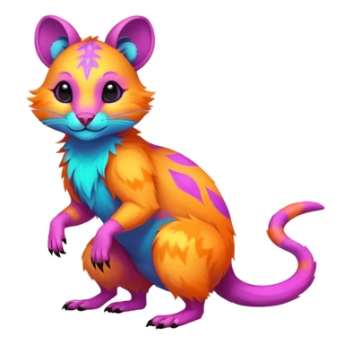Neon-colored fantasy feline-rodent-marsupial-critter-vernid-fursona animal creature full body with intricate markings  sticker