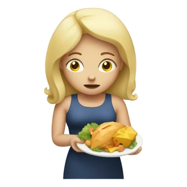 a sad ovweweight blondie woman with a plate of food sticker