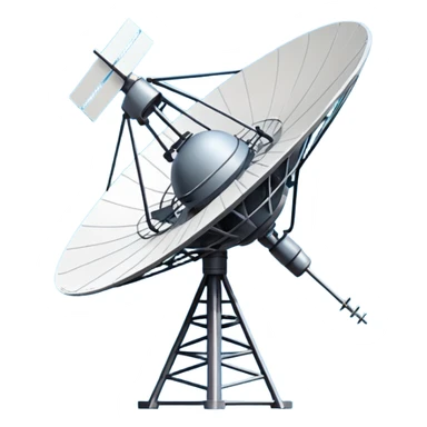 Minimalist emoji-style sticker of an old-school satellite antenna with distorted, glitched signal waves. Clean icon style. sticker
