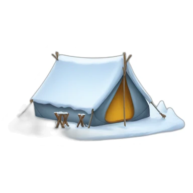 Tent next to tree. Both covered with snow sticker