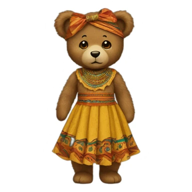 Vintage Teddy Bear with African dress sticker