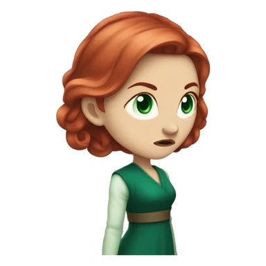 Rich woman, red long hair,  pale-skin, emerald blue-green-eyes,  scowling, very small nose, glaring, angry sticker