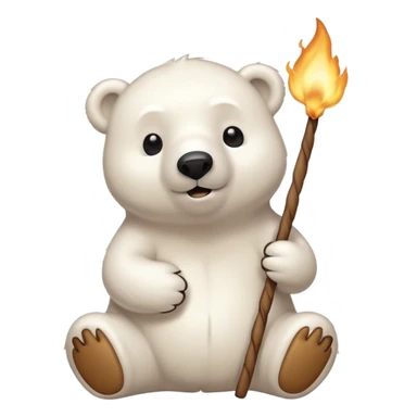 polar bear by a campfire roasting a marshmallow on a stick sticker