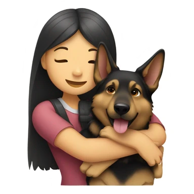 chinese girl hugging german shepherd dog sticker