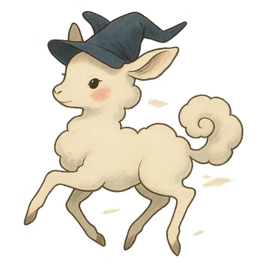 vanilla cloud doe with rosy cheeks, floating gracefully with witch-like elegance, brand identity mascot for social media, Ghibli style sticker