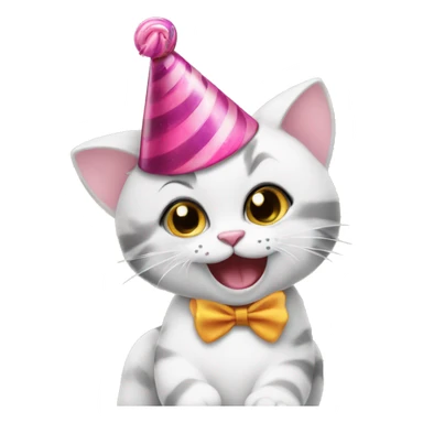 baby cat with a birthday hat on and a lollipop in the paw sticker