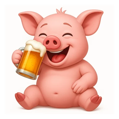 apple pig emoji sitting up drinking a beer drunk laughing sticker