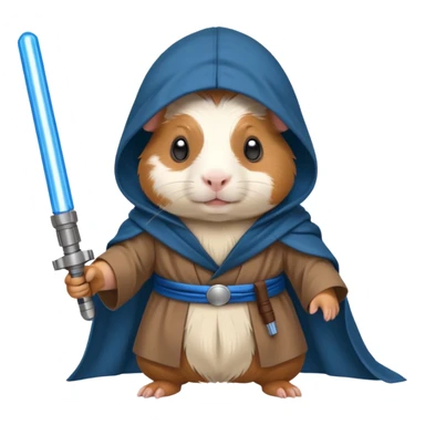 cute guinea pig Jedi with hood and blue lightsaber sticker