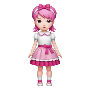 Isolated detaile illustration modern raspberry torte doll figurine full body with pink hair and a pink hairband standing sticker