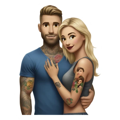 Hyper Realistic beautiful woman touching a very handsome tattooed man sticker
