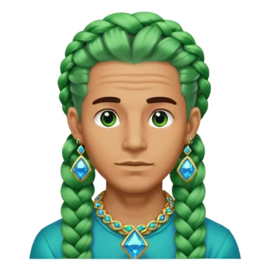 gem lover man with gem accessories excessive amount very big gem earrings green chunky braided hair and blue diamonds  sticker