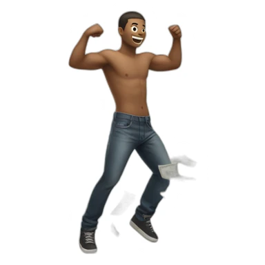Shirtless guy dancing under raining money  sticker
