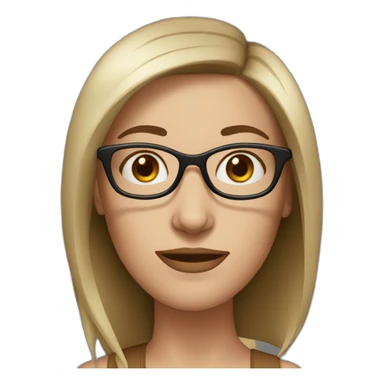 white woman with dark burgundi hair at shoulder level with glasses and big nose. elongated face sticker