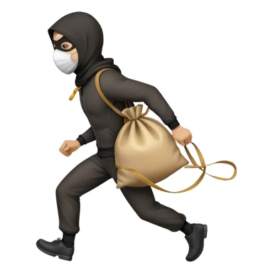 side view of a thief running with a money bag tied to the back sticker