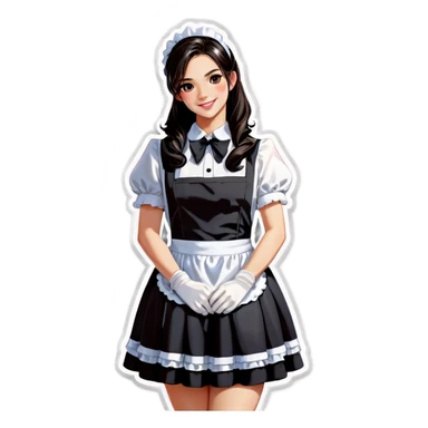 Realistic woman wearing short skirt maid costume long dark hair posing sticker
